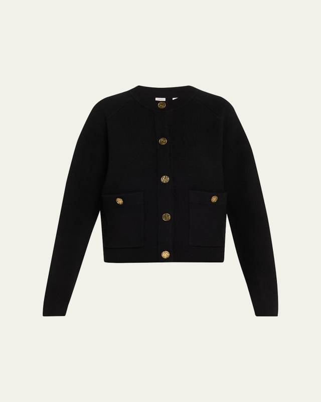 Cashmere-Wool Hammered Button Cardigan